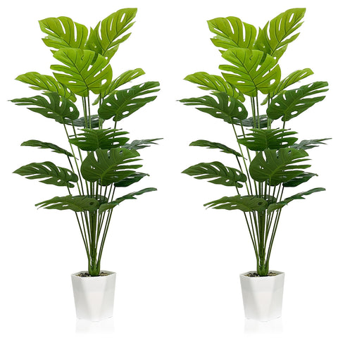 SAJANDAS Monstera Deliciosa: set de 2 en macetas blancas, decoración interior de 43 pulgadas.