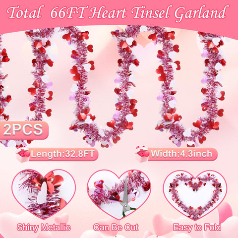 Guirnalda Sakayo corazones metalicos rojo rosado blanco: brillo festivo para interiores.
