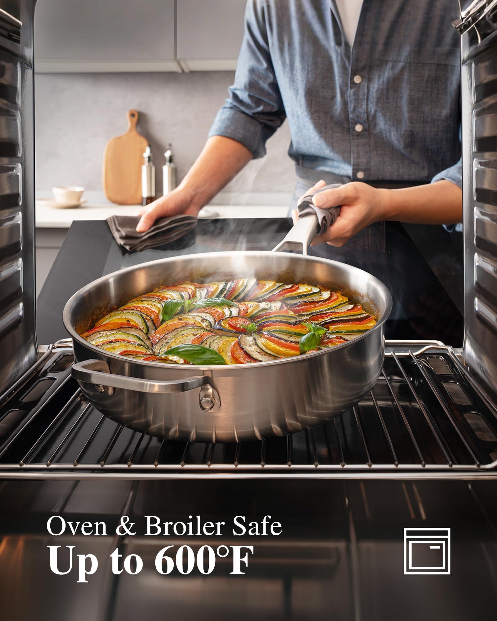 Sartén para saltear de 3,6 qt con tapa, respuesta rápida de calor.