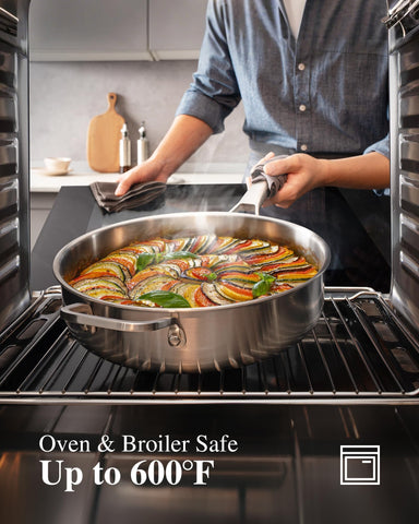 Sartén para saltear de 3,6 qt con tapa, respuesta rápida de calor.