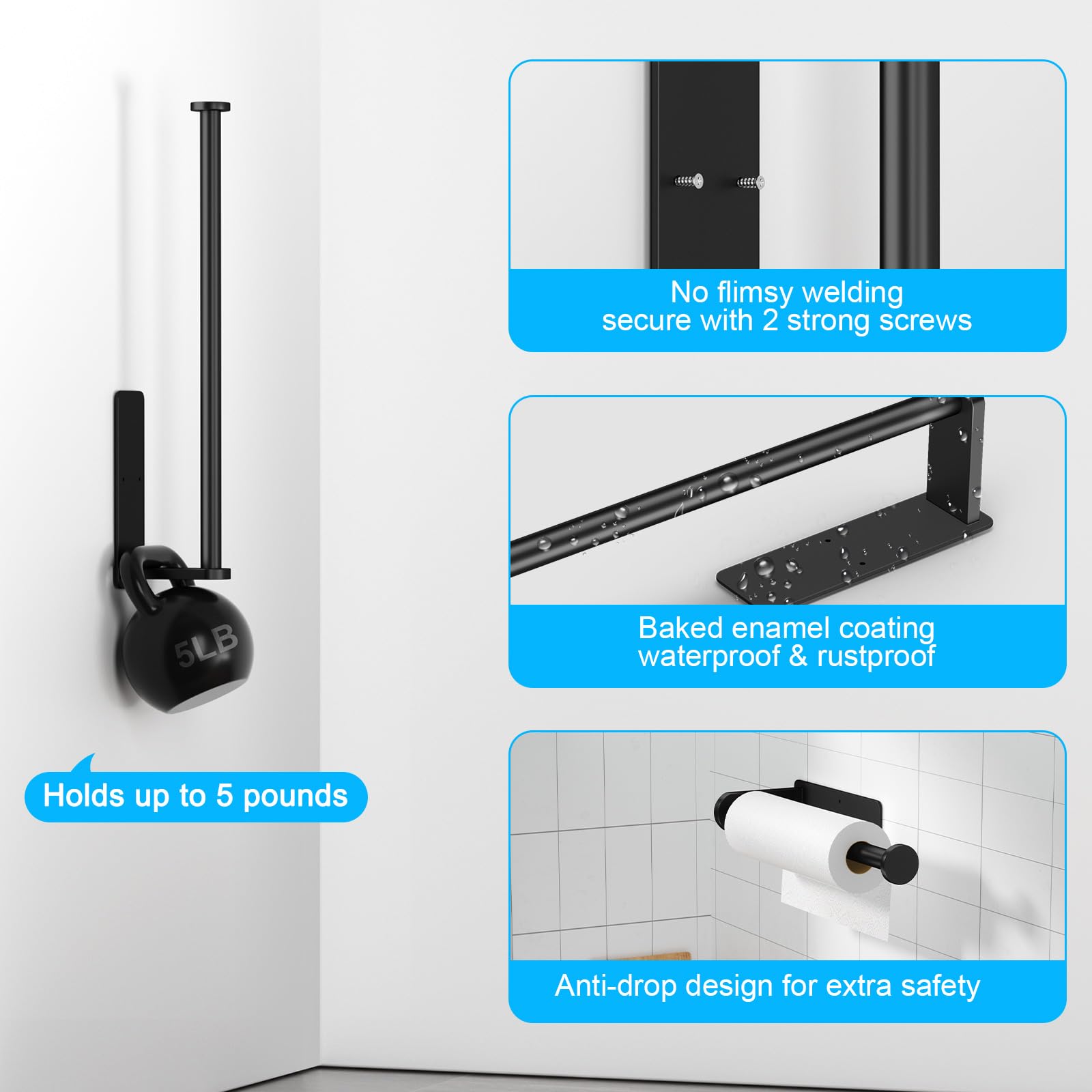 Seropy portarrollos acabado mate negro diseño moderno para cocina y baño