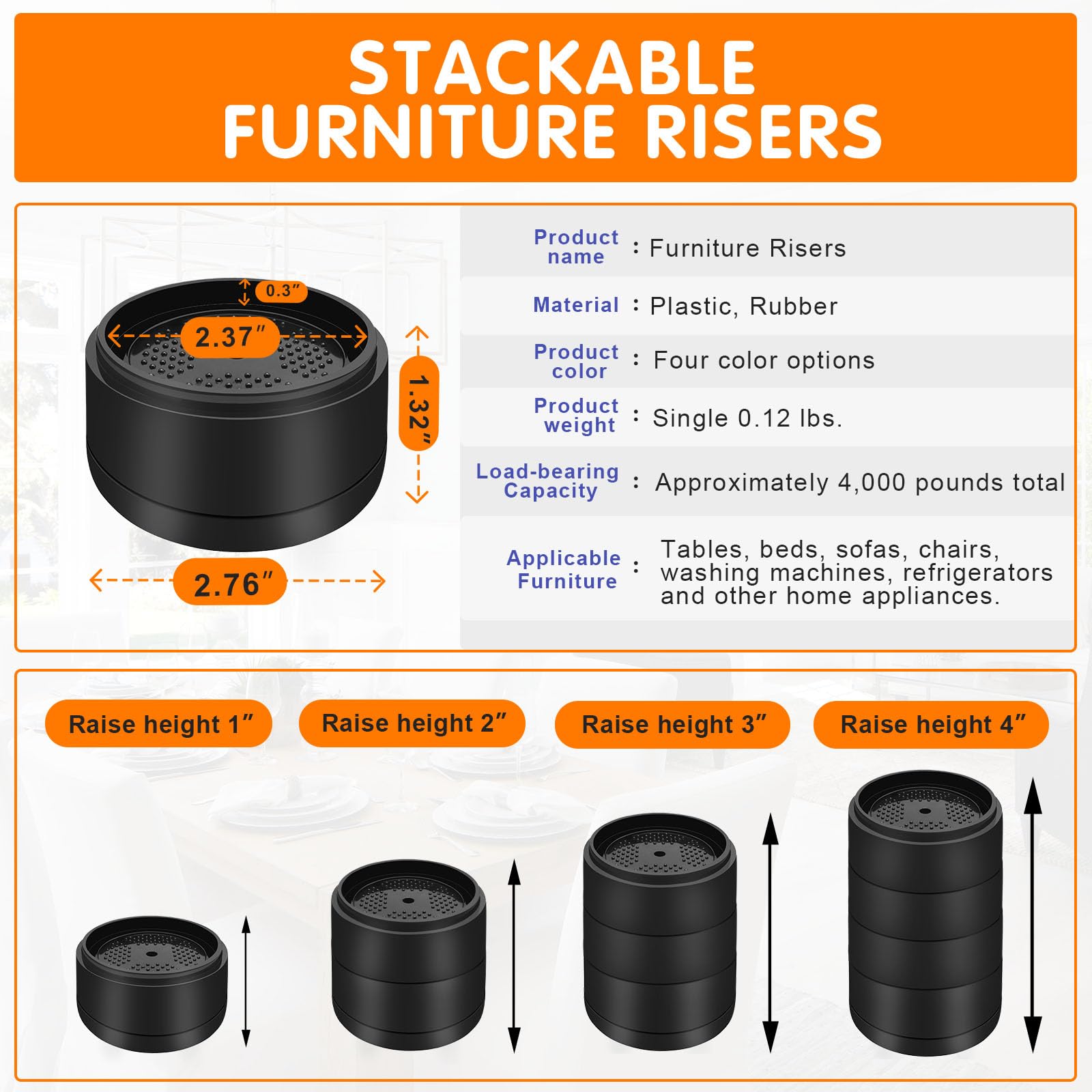 shouwuhho elevadores-muebles-2pulgadas: altura media para facilitar limpieza bajo muebles