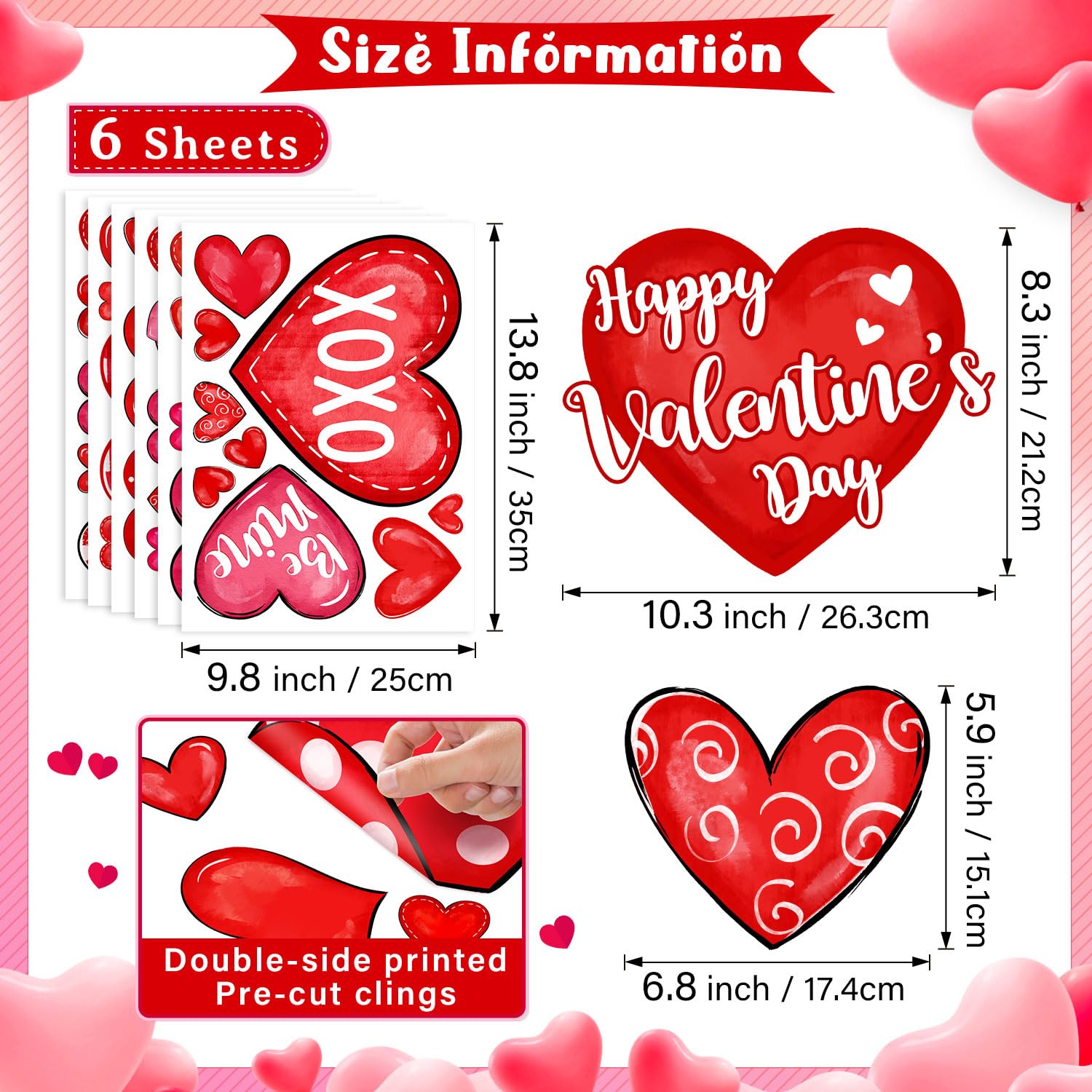 Sionoiur corazones rojos acuarela en ventana, decoración elegante para eventos