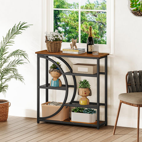 Consola Snughome en sala de estar, superficie para decoración y libros.