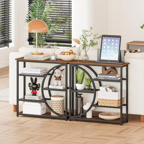 Consola Snughome semi-redonda de metal y madera, diseño industrial para interiores.