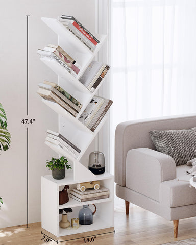 SUNMORY estantería árbol 6 niveles con armarios abiertos para acceso rápido.