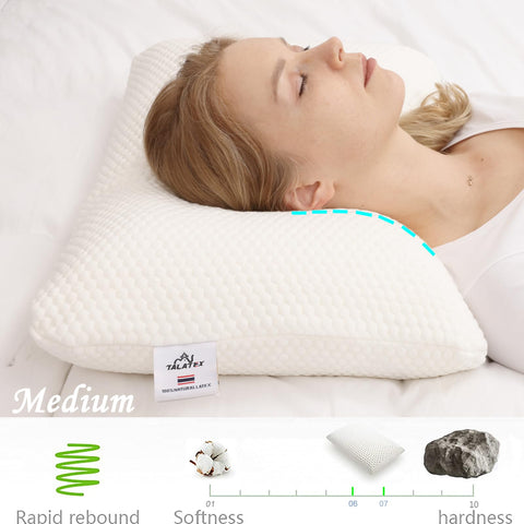 TalatexHome Almohada Talalay Natural, ergonómica para dormir de espalda o de lado.