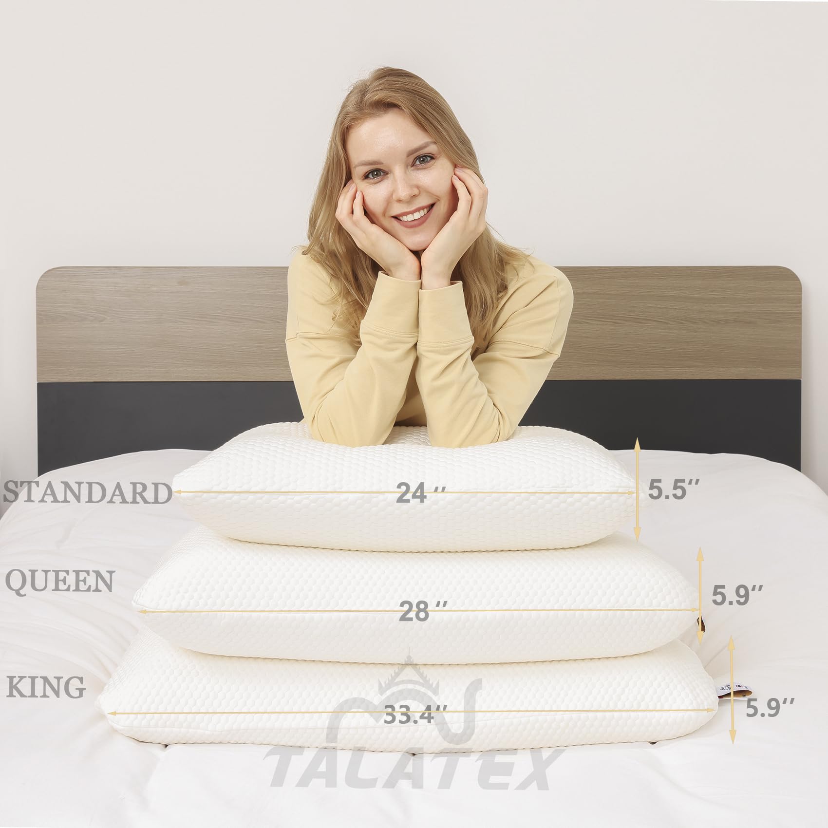 TalatexHome Almohada Talalay Natural, firmeza suave a media para confort ajustado.