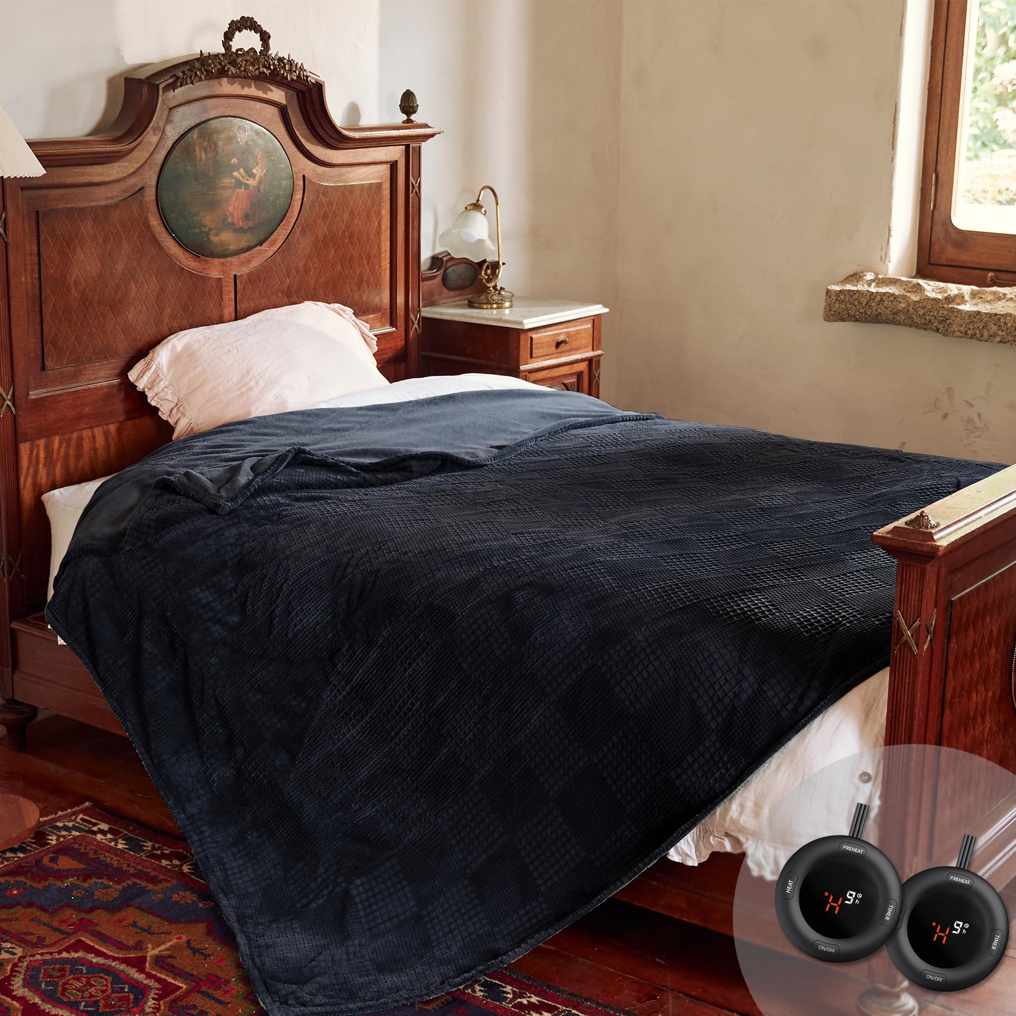 Texciting cobija eléctrica tamaño reina 84x90, calor uniforme para noches frías.