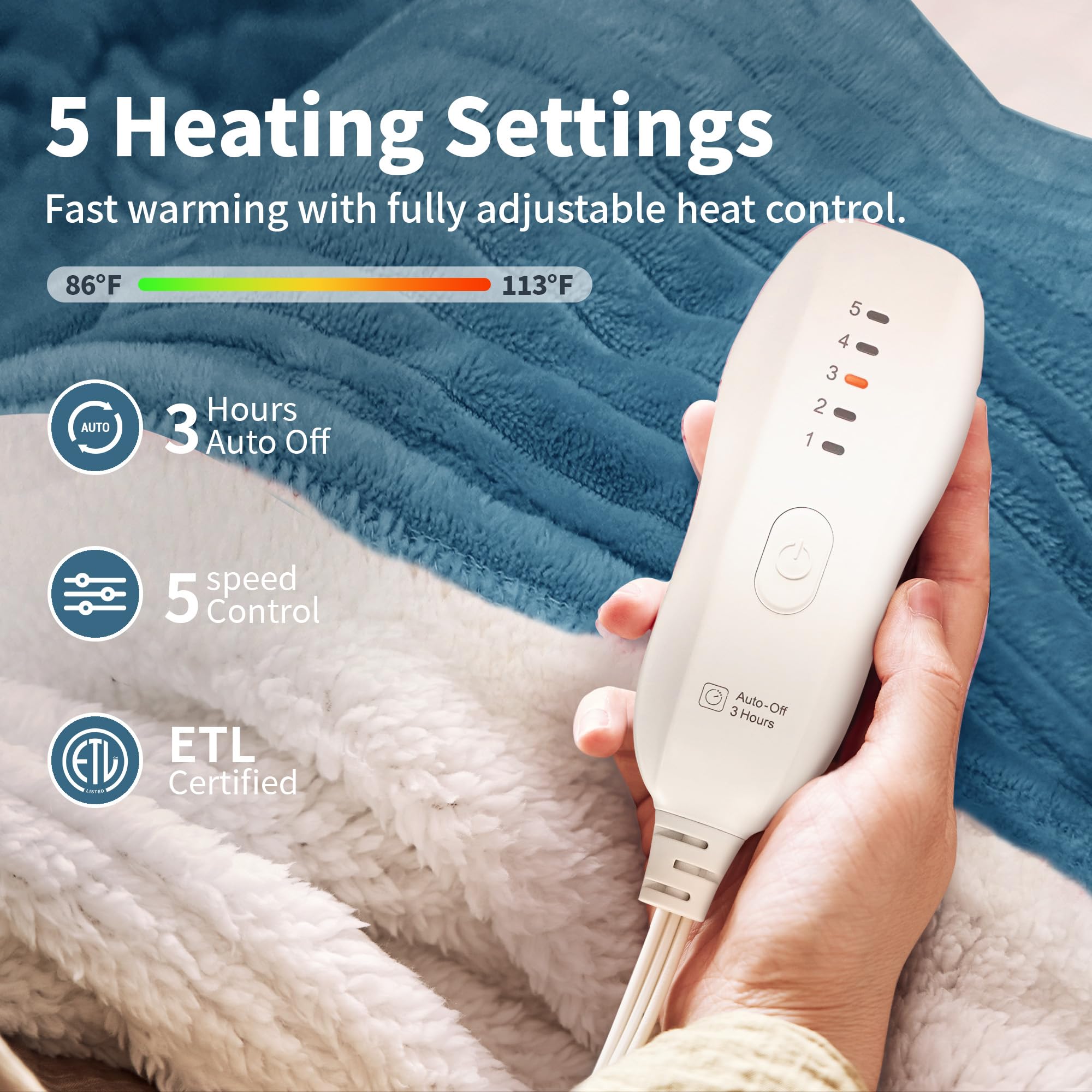 Texciting manta eléctrica 3-horas: apagado automático para dormir tranquilo.