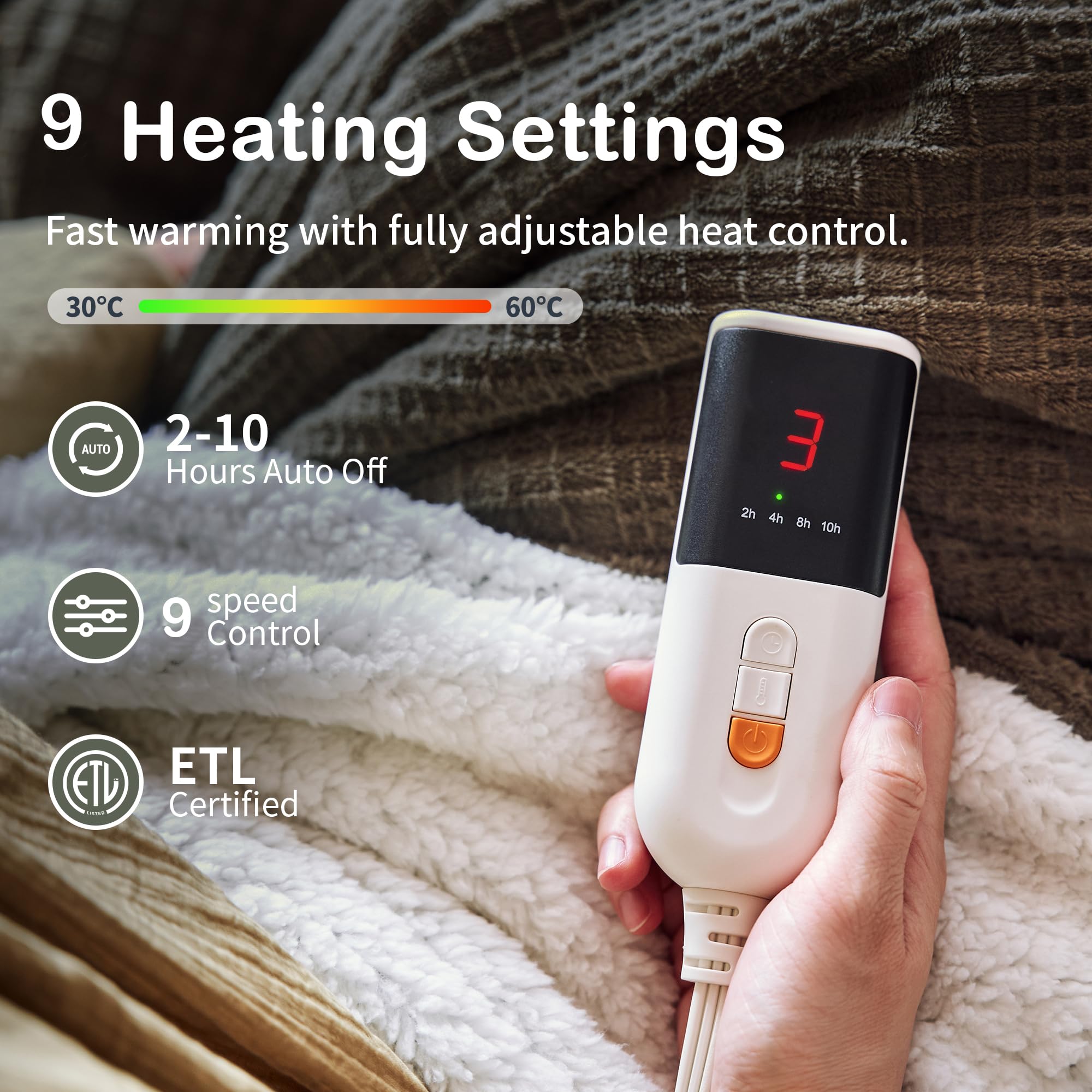 Texciting manta eléctrica con controles de calor de 9 ajustes
