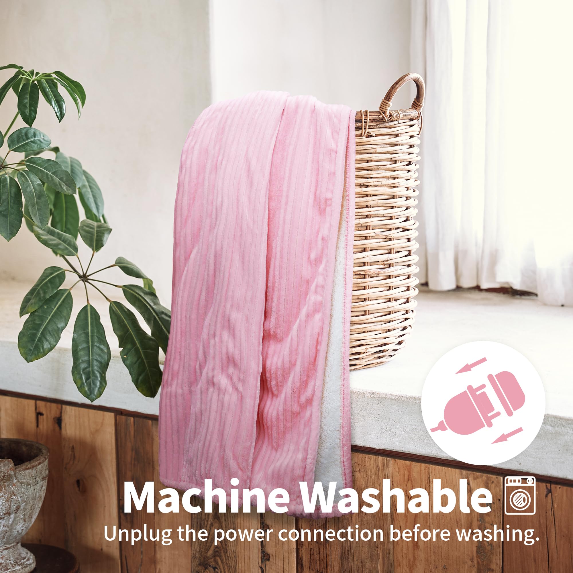 Texciting manta eléctrica rosa lavable a máquina y fácil de limpiar