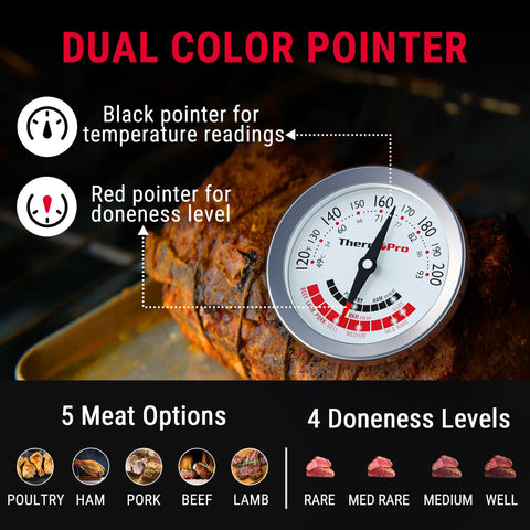 ThermoPro APT200: puntero dual indica temperaturas y zonas de cocción.