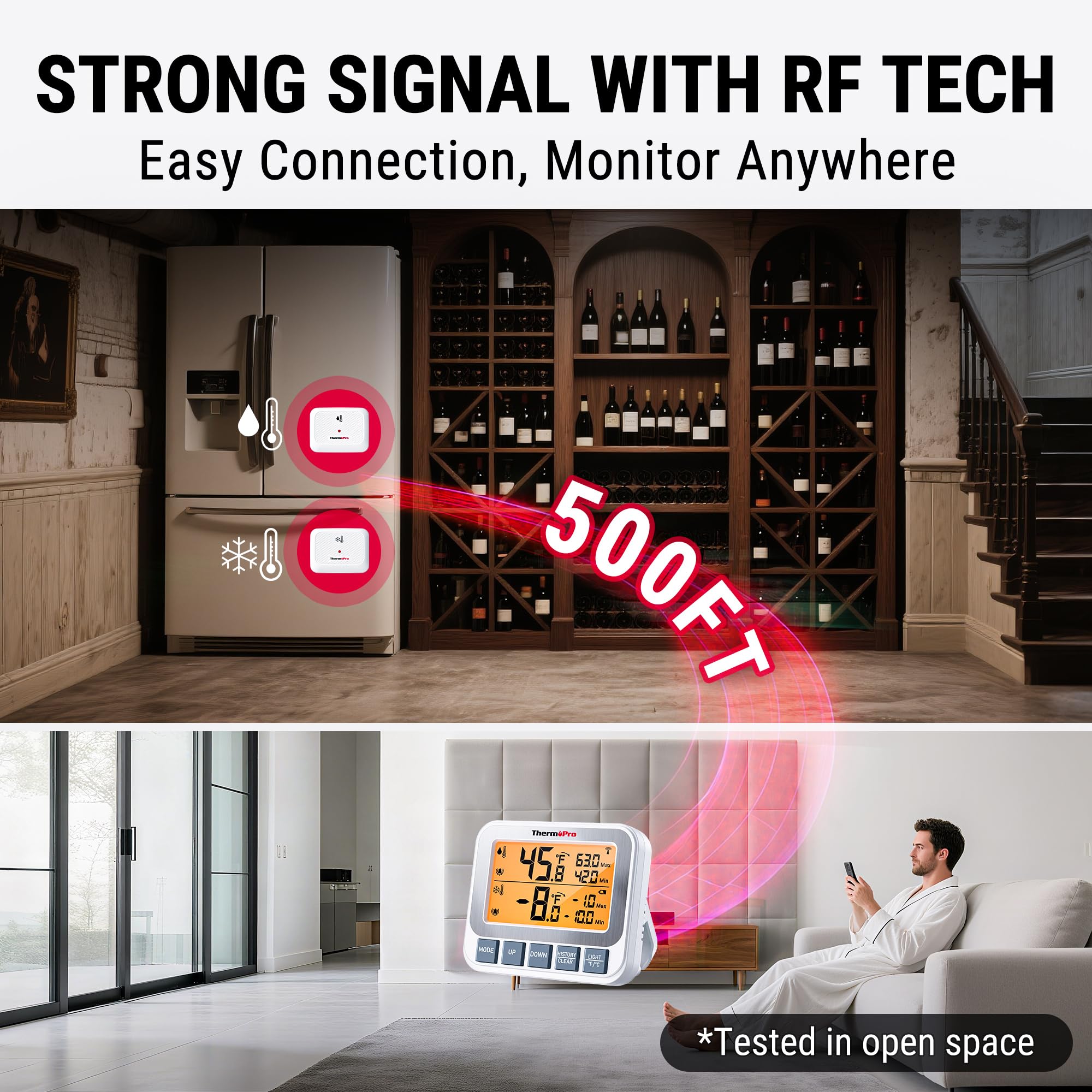 Receptor ThermoPro mostrando lecturas máximas y mínimas