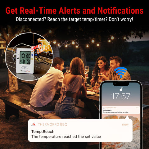 Alertas de proximidad para avisarte cuando se acerca la temperatura objetivo.