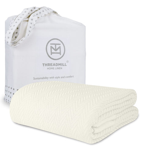 Cobija Threadmill para cama tamaño rey en tono tusk blanco, suave y acogedora para dormir