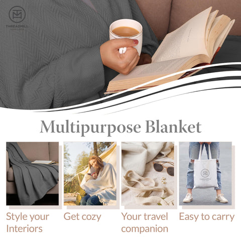 Threadmill manta algodón, textura espiga suave para descansar