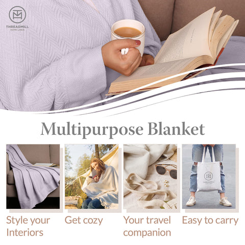 Manta Threadmill con textura herringbone y algodón suave para uso diario.