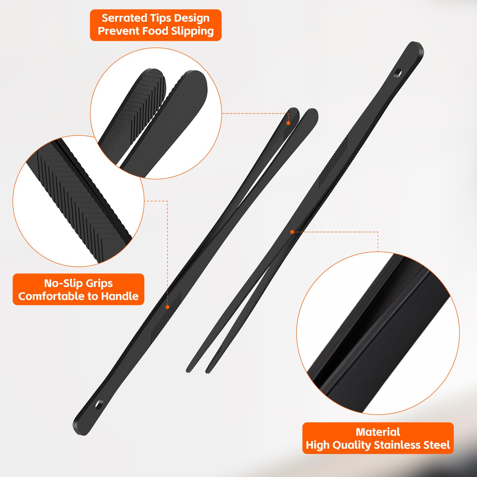 Pinzas Tifanso con puntas precisas para manipular ingredientes sin resbalar.