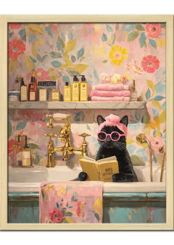 Tsomzxng Gato en baño: arte en lienzo 8x10 para dormitorio con estilo.