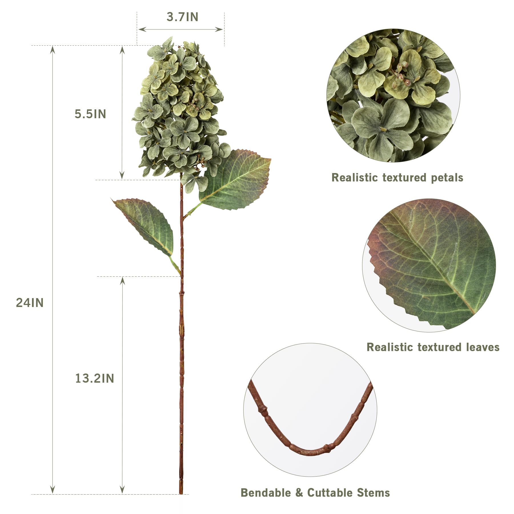 Ttranewsoo Hydrangea: cabeza de flor 3.7 pulgadas para decorar