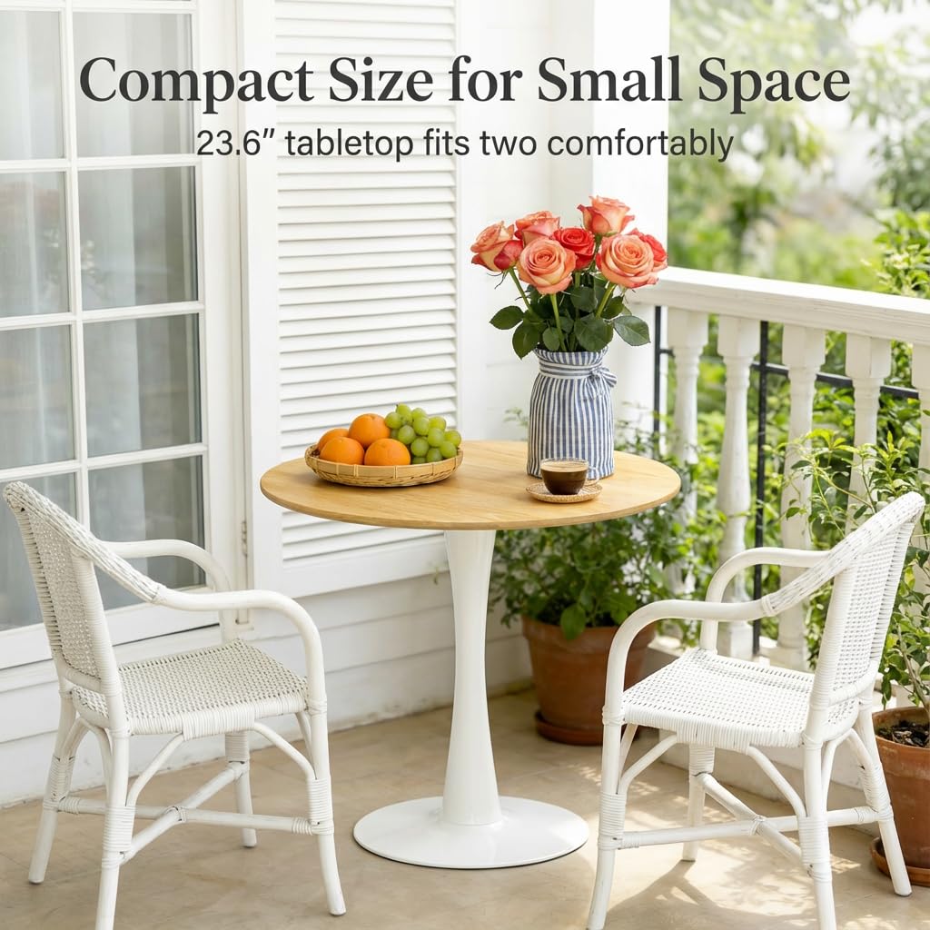 Tabla redonda de 60 cm, tamaño compacto para espacios pequeños.