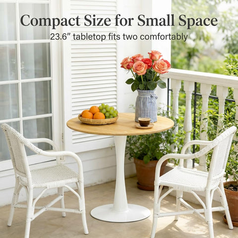 Tabla redonda de 60 cm, tamaño compacto para espacios pequeños.