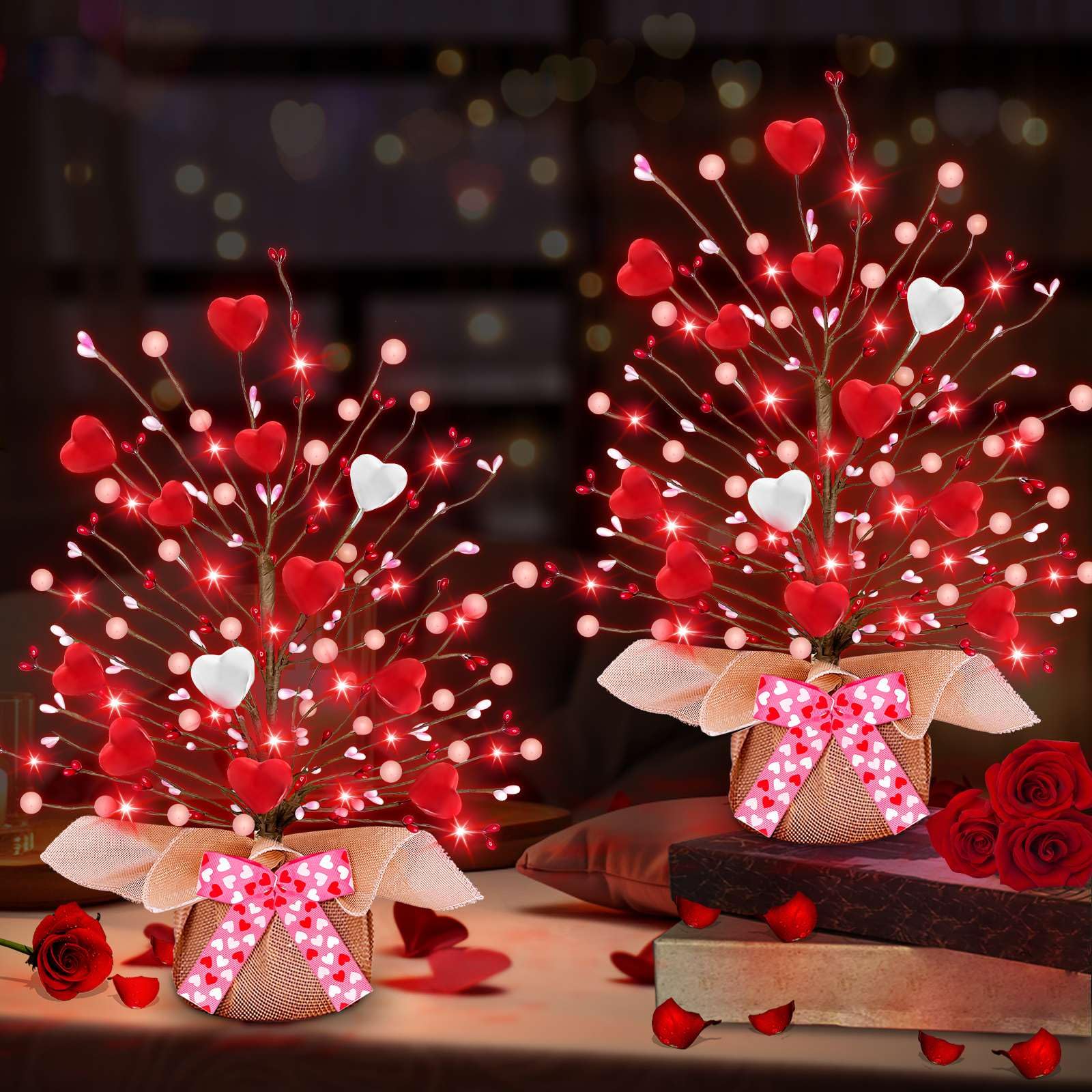 Turnmeon árbol San Valentín iluminado de 16 pulgadas crea ambiente romántico.