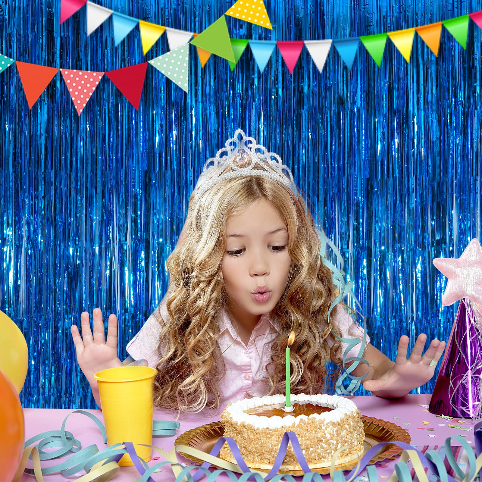 Cortina azul UWPVOWSR con reflejos brillantes para eventos