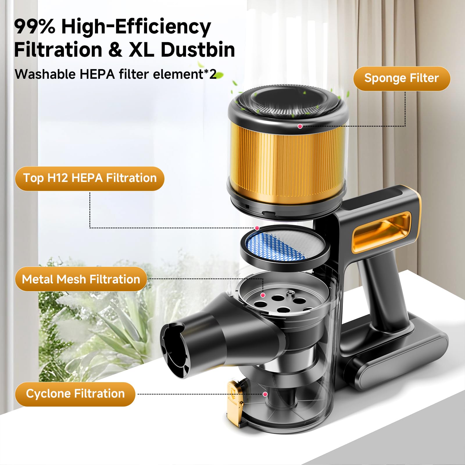 Aspiradora Vaconly inalambrica batería de 2600 mAh para autonomía