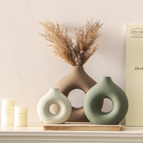 Vanselia conjunto de jarrones cerámicos para comedor y sala.