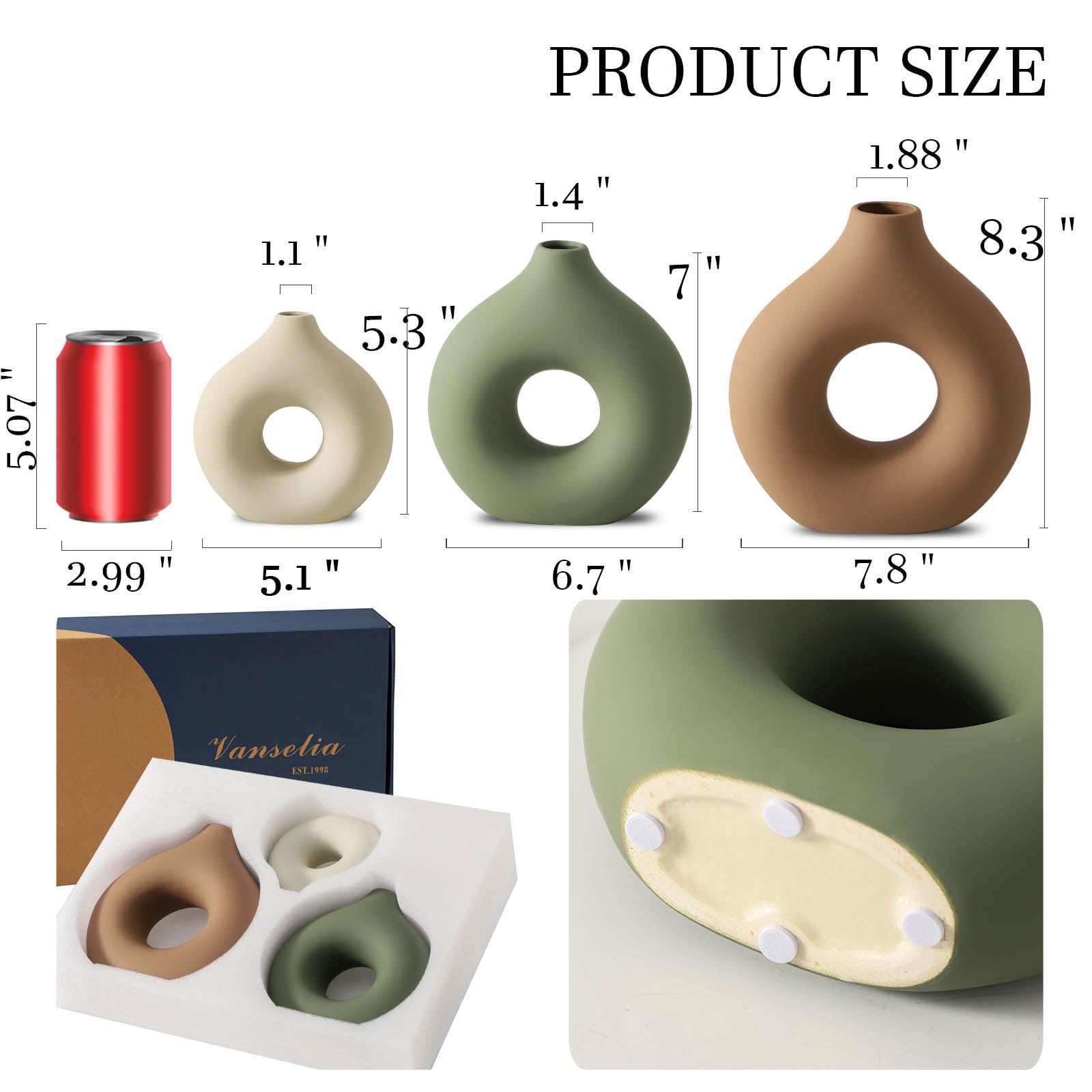 Vanselia jarrón cerámico mediano con diseño donut para ambientes elegantes.