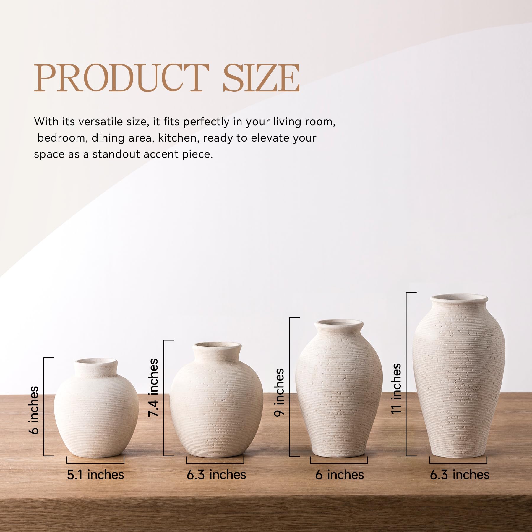 Vanselia vaso cerámico, dimensiones 6x9 pulgadas, equilibrio perfecto para mesa central.