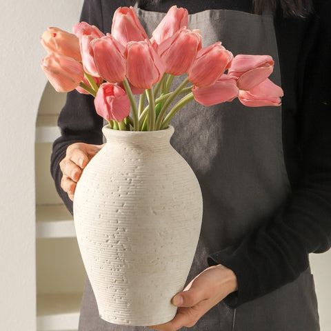 Vanselia vaso cerámico para flores frescas, mantiene agua y realza la habitación.