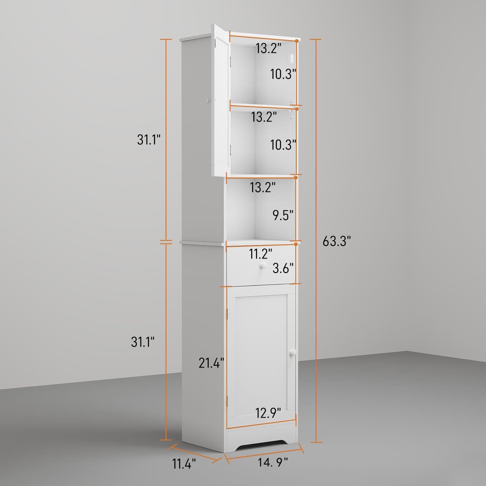 Dimensiones del armario alto Viaozutis para espacios pequeños.