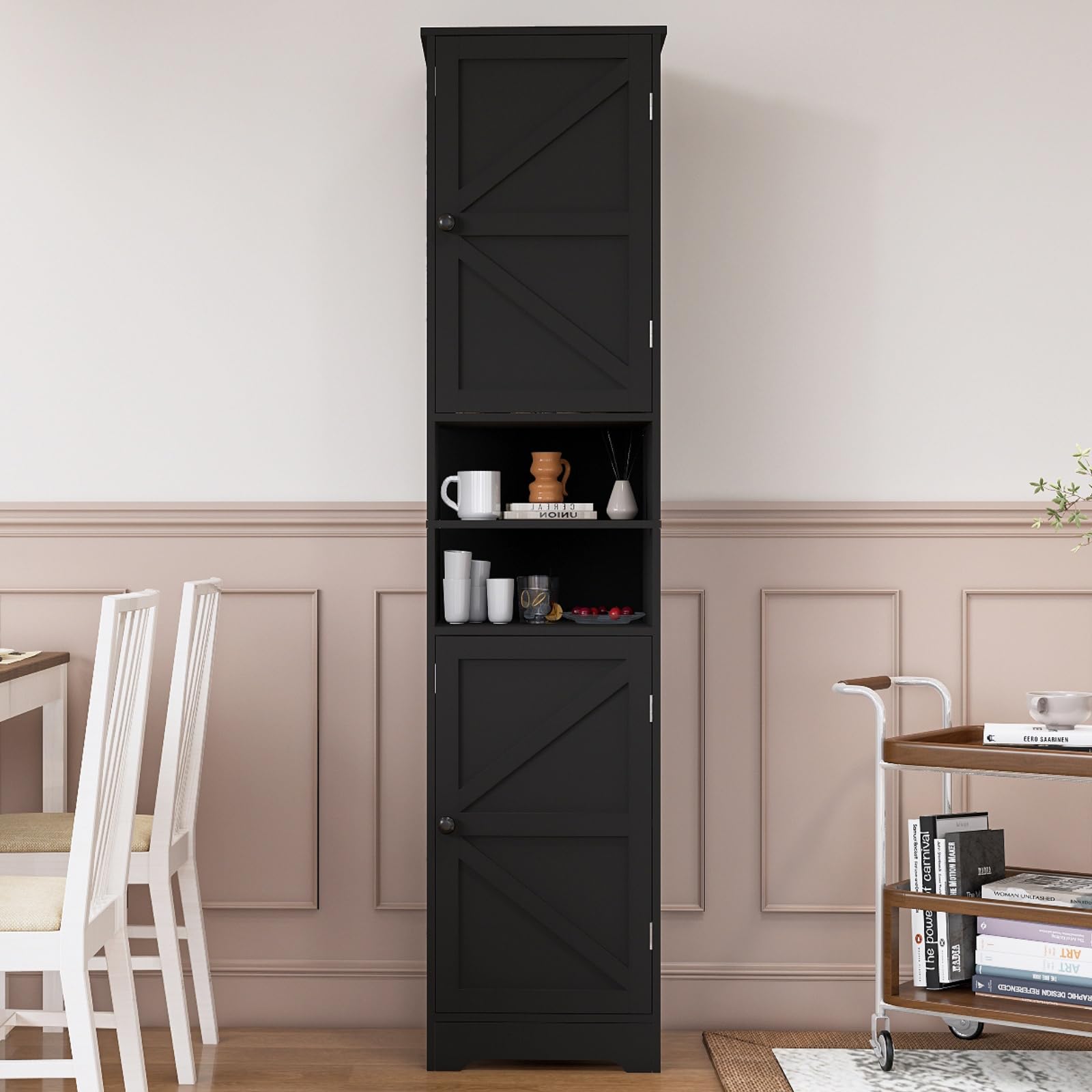 El armario Viaozutis con estantes ajustables almacena productos de baño de distintas alturas