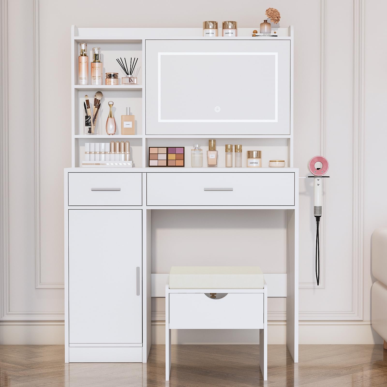 Espejo con iluminación LED regulable de Viaozutis para maquillaje preciso.