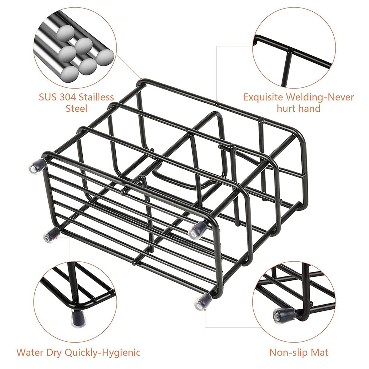 Base estable Wbbog en acero inoxidable negro para evitar deslizamientos.