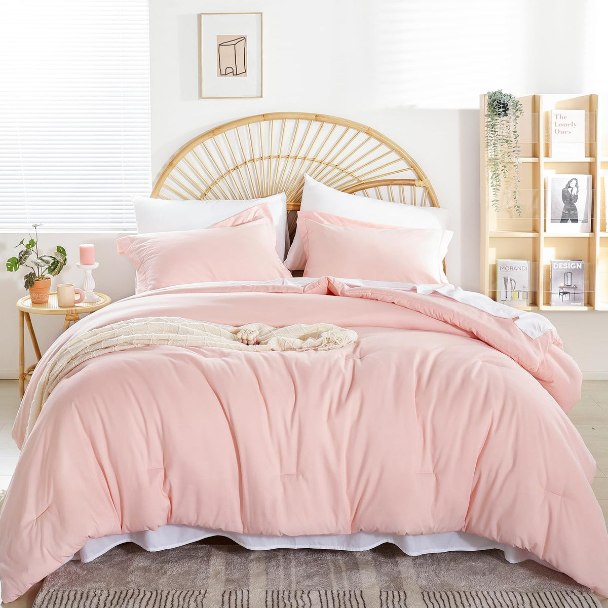 Weigelia conjunto edredón rosa suave, tamaño reina, ideal para dormitorio elegante.