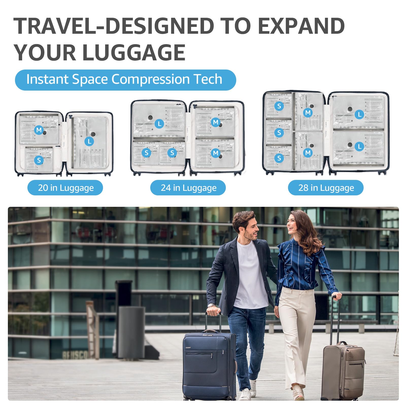 Maleta optimizada gracias a la compresión y ahorro de espacio.