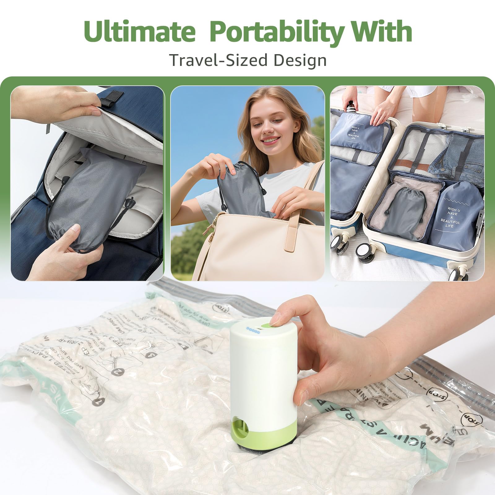 Set de 9 bolsas Wfiia en tres tamaños para organización de viaje.