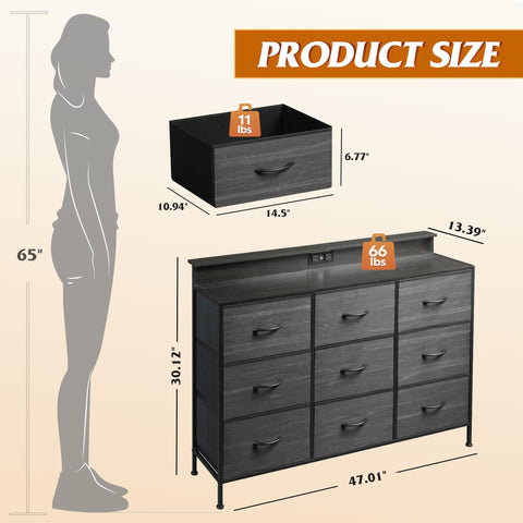 Nueve cajones de tela para organización rápida de mandos y accesorios