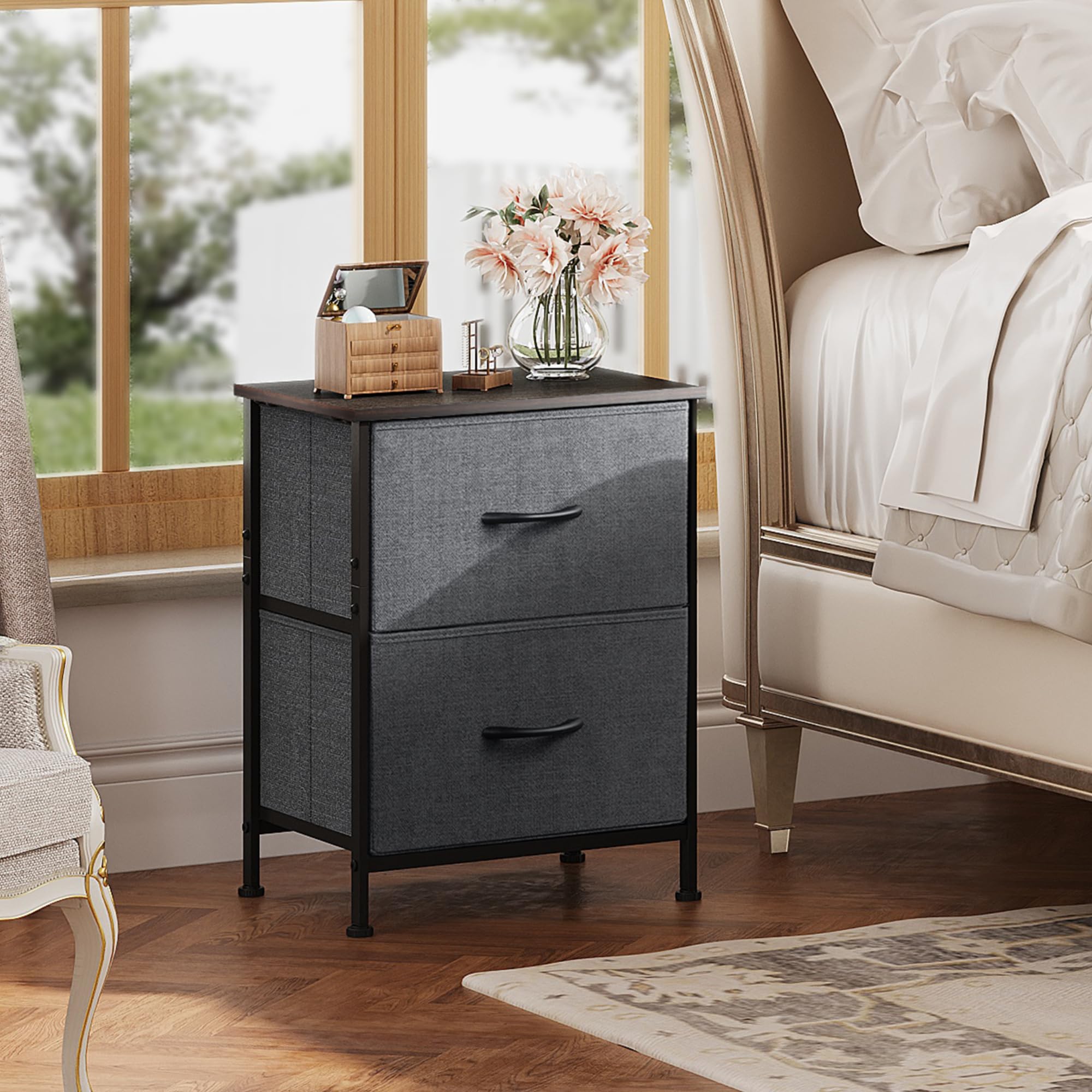 WLIVE cajón de tela en mesita, cierre suave para organización diaria