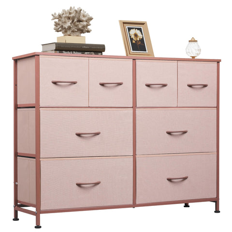 WLIVE Cajonera de 8 cajones rosa, vista frontal para ordenar espacios