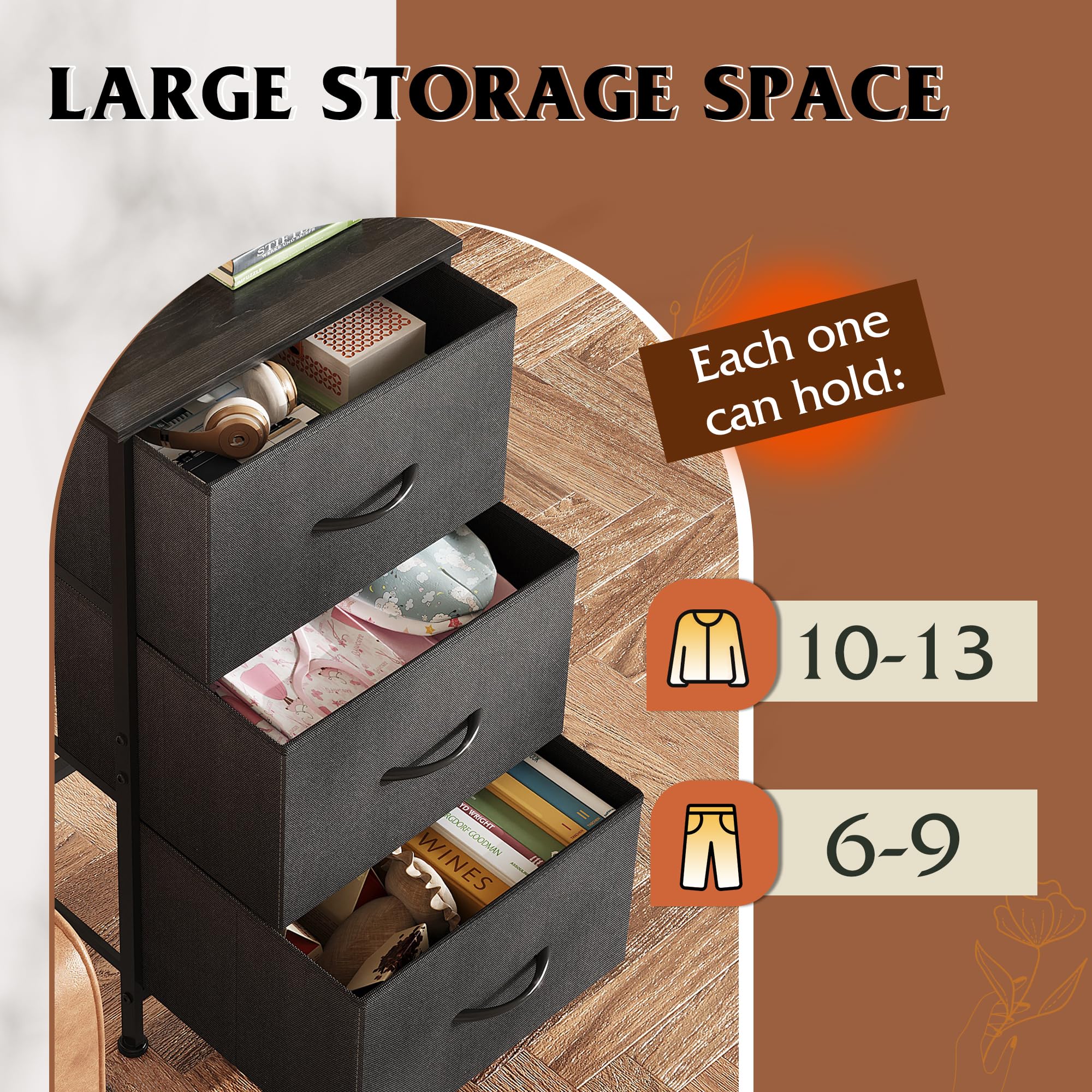 WLIVE comoda con cajones de tela no tejido, diseño ligero para guardar accesorios.