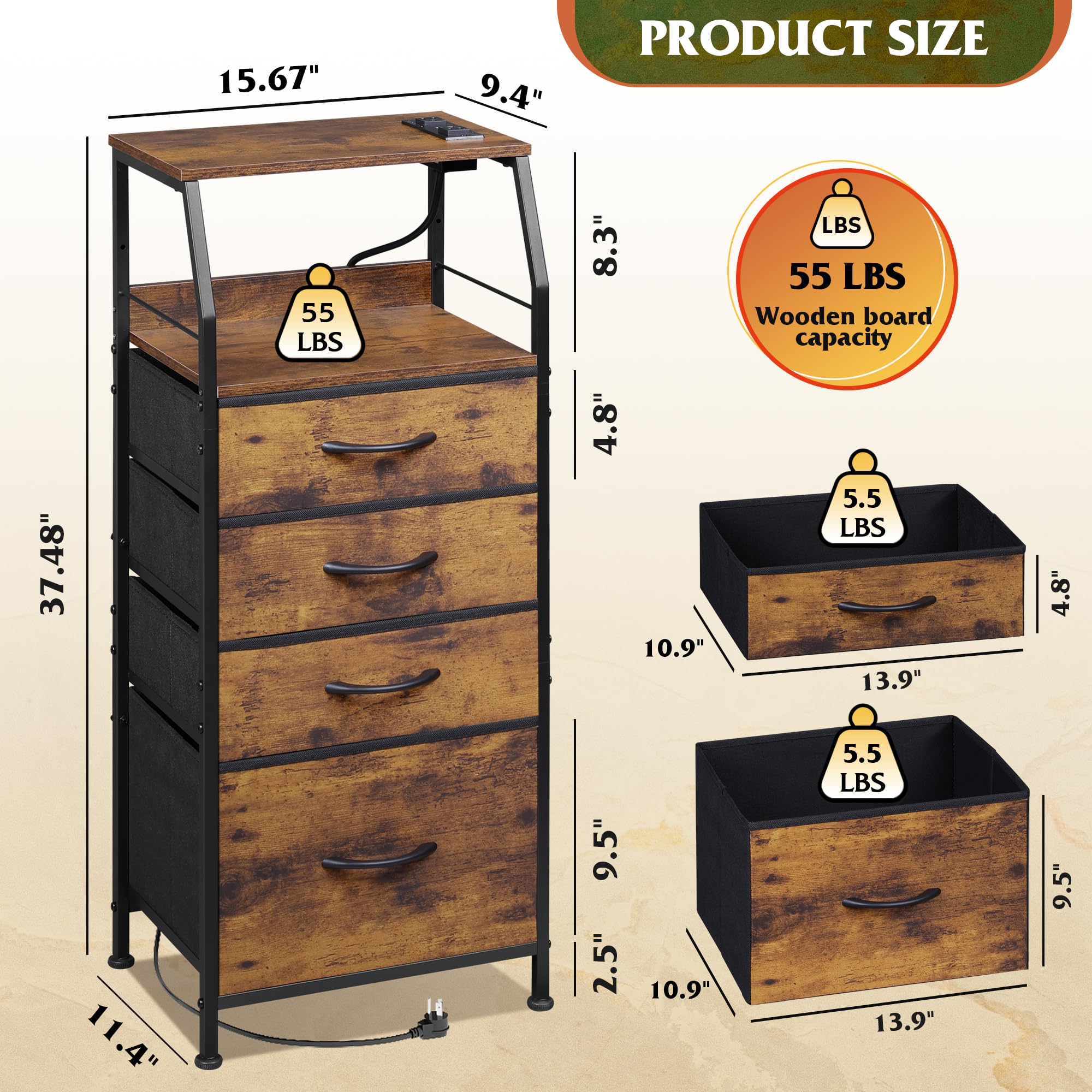 WLIVE cuatro cajones de tela para organización de objetos