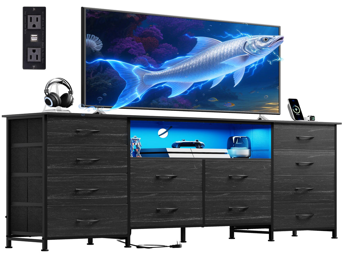 WLIVE comoda 12 cajones con LED, ideal para dormitorio y organización.