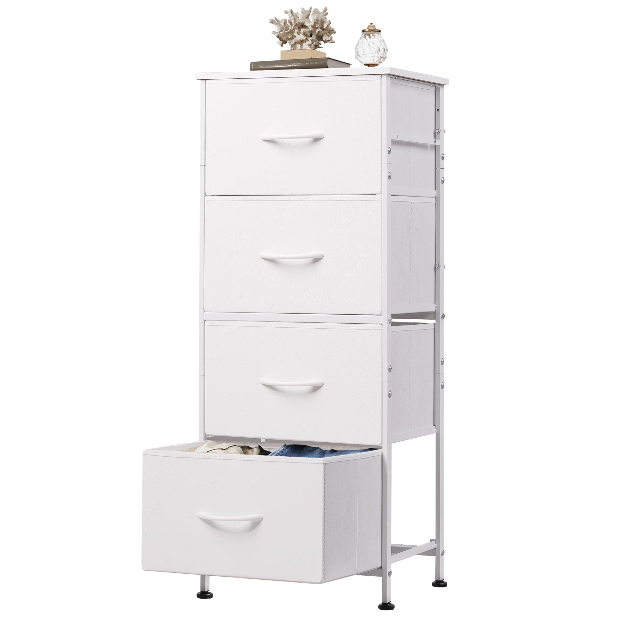 WLIVE Cómoda 4 cajones frente: almacenamiento práctico para ropa y accesorios.