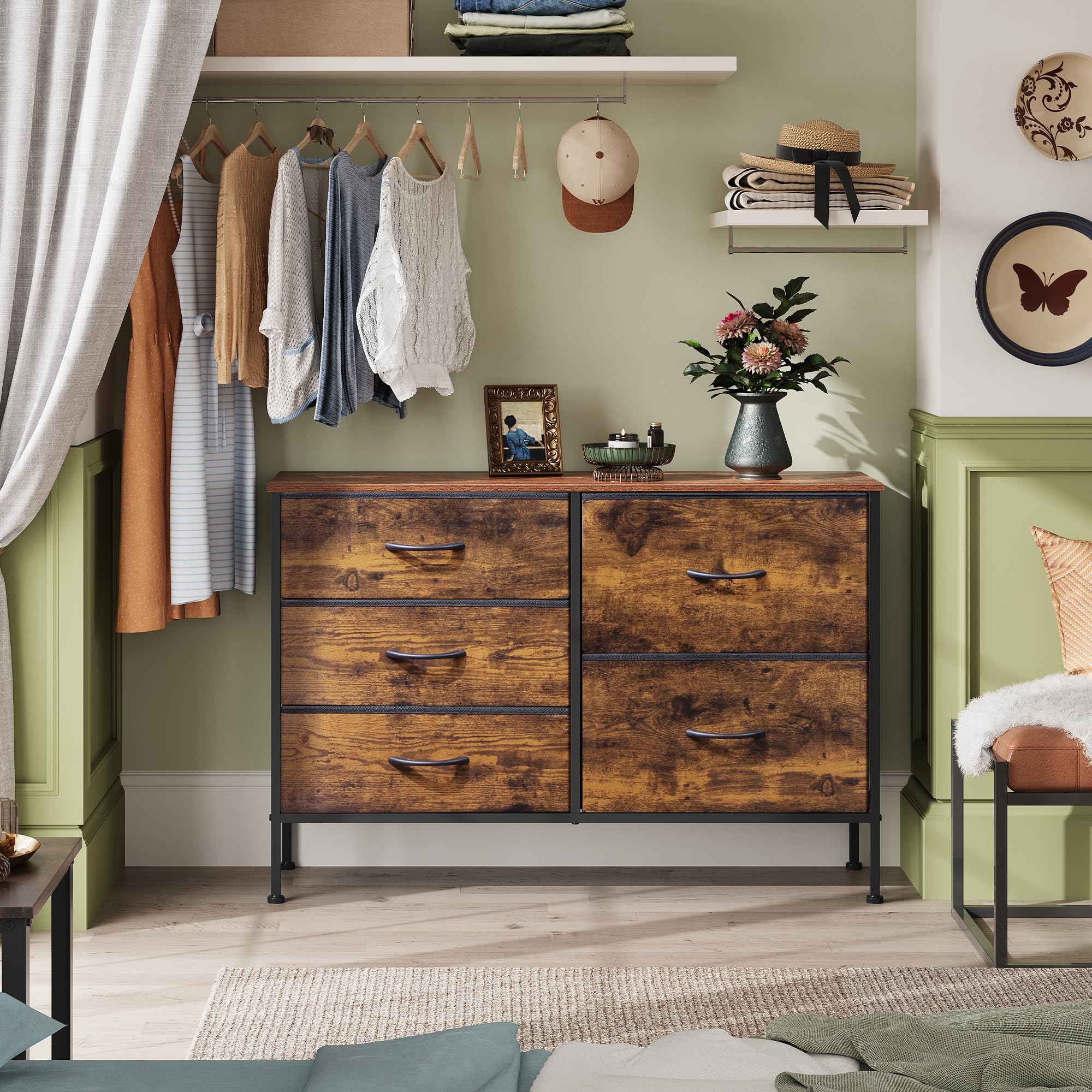 WLIVE Comoda dormitorio cajones profundos, guarda ropa voluminosa sin desorden