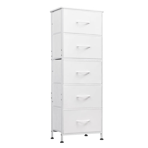 WLIVE cómoda de tela con 5 cajones y tapa de madera, superficie estable para lámparas.